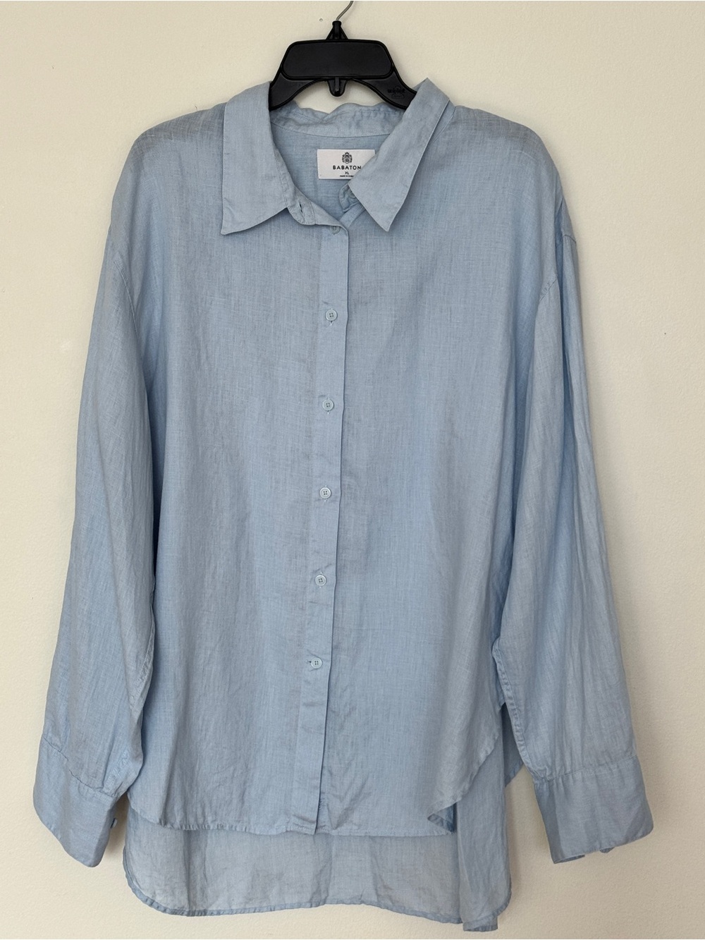 Babaton Light Blue Relaxed 100% Linen Button-Up